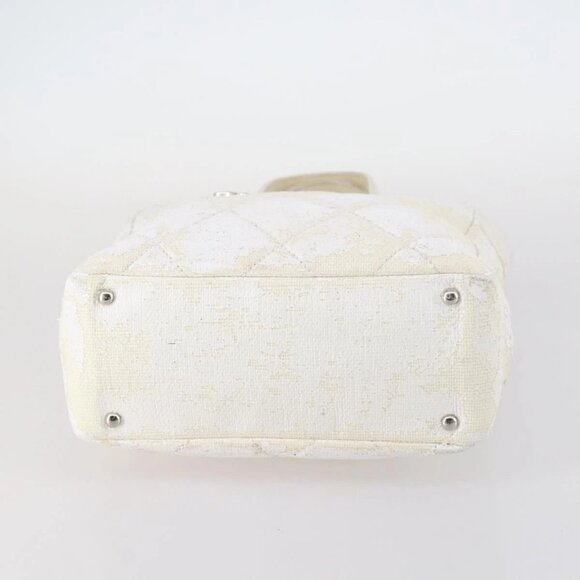 CHANEL Paris Biarritz MM Tote Bag Coated Canvas White Silver CC Auth - Picture 7 of 15